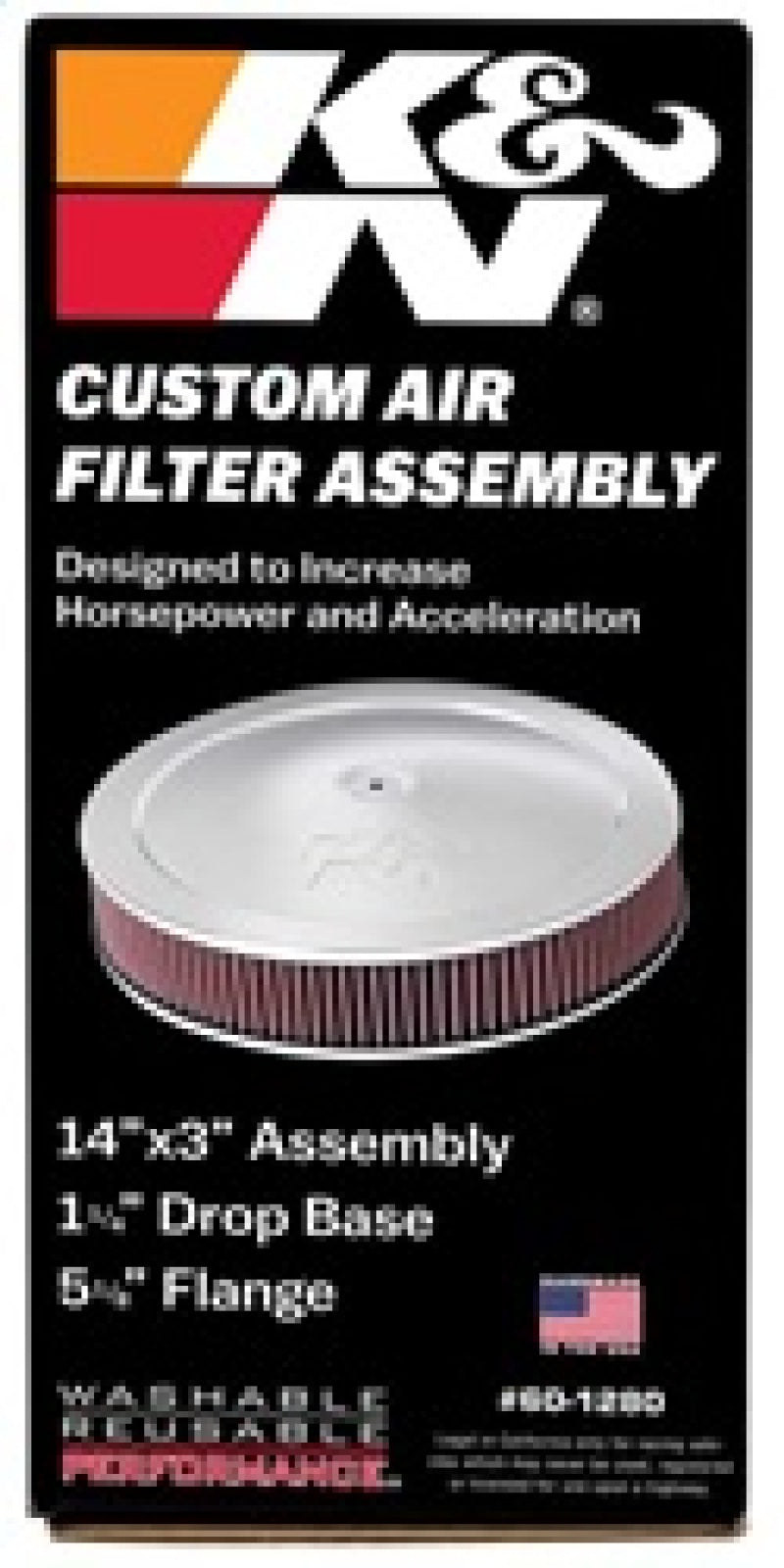 K&N Engineering 60-1280 K&N 14in Red Custom Air Cleaner Assembly - 5.125in ID x 14in OD x 2.75in H x 1.25in Drop Base