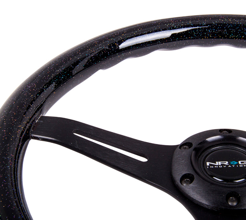 NRG ST-015BK-BSB Classic Wood Grain Steering Wheel (350mm) Black Sparkled Grip w/Black 3-Spoke Center