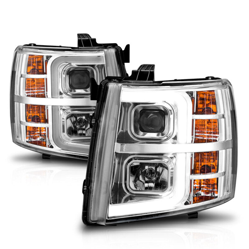 ANZO 111546 2007-2013 Chevrolet Silverado 1500 Projector w/ Light Bar Chrome Housing w/ Sequential