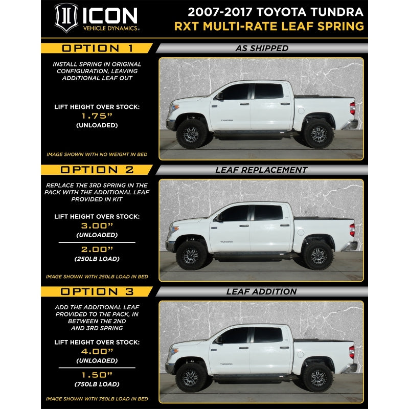 ICON 158509 2007+ Toyota Tundra Multi Rate RXT Leaf Pack w/Add In Leaf