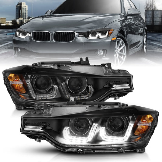 ANZO 121504 2012-2015 BMW 3 Series Projector Headlights w/ U-Bar Black
