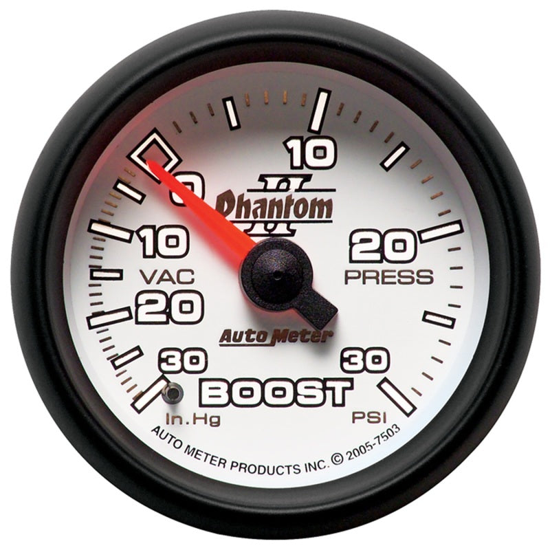 AutoMeter 7503 Autometer Phantom II 52.4mm Mechanical Vacuum / Boost Gauge 30 In. HG/30 PSI