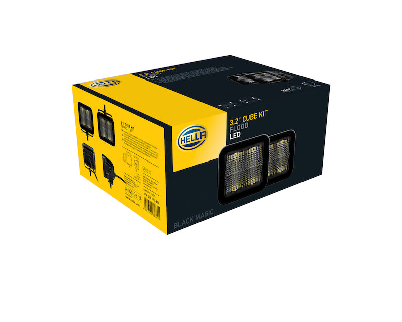 Hella 358176811 Universal Black Magic 3.2in L.E.D. Cube Kit - Flood Beam