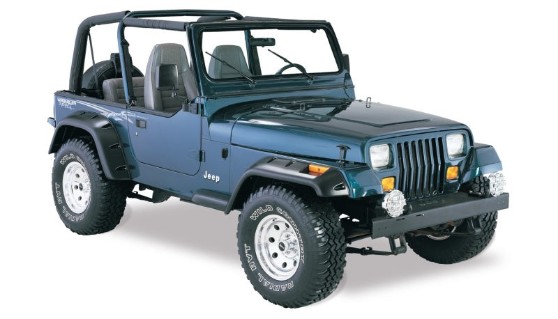 Bushwacker 10909-07 87-95 Jeep Wrangler Cutout Style Flares 4pc Cutting Optional Not Renegade - Black