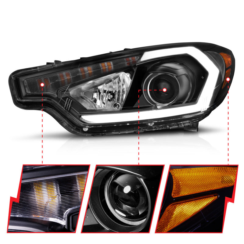 ANZO 121562 2014-2016 Kia Forte Projector Headlights w/ Light Bar Black Housing w/ DRL