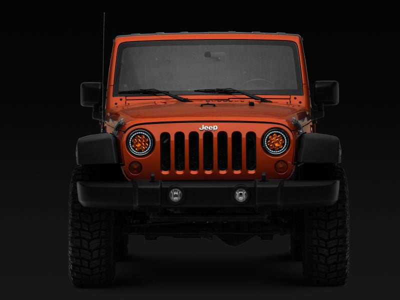 Raxiom J108047 97-18 Jeep Wrangler TJ/JK Axial Spider LED Headlight w/ Amber DRL- Chrome Hsng (Clear Lens)