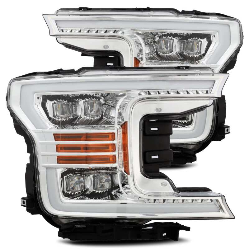 AlphaRex 880181 18-19 Ford F-150 NOVA LED Projector Headlights Plank Style Chrome w/ActivLight/Seq Signal