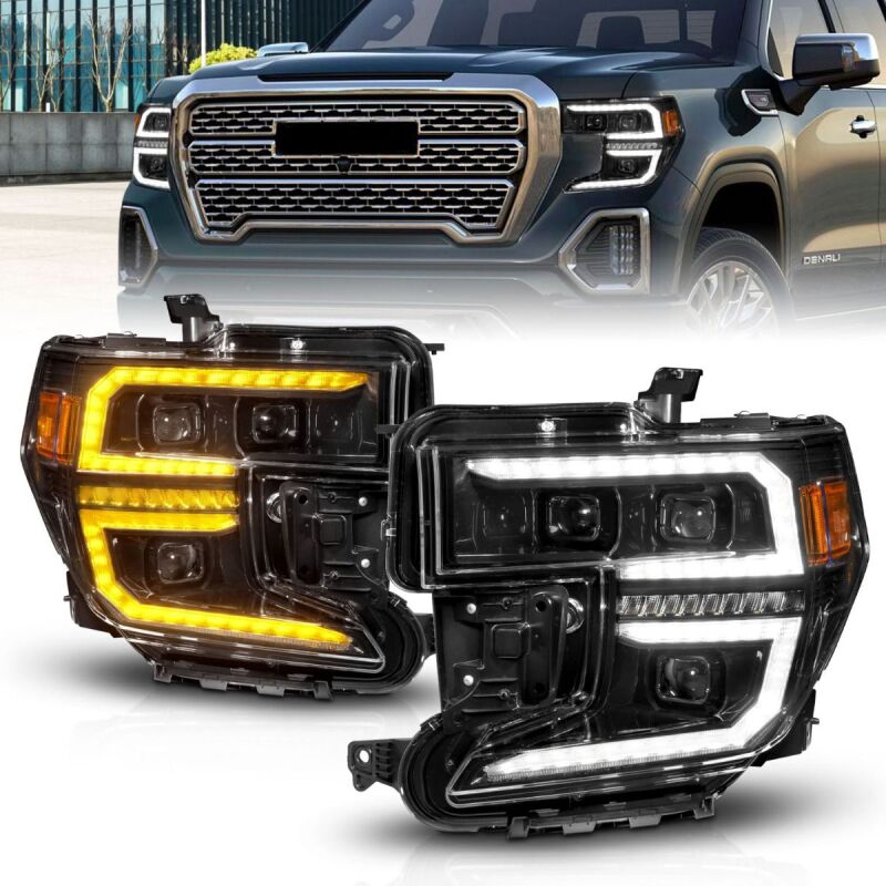 ANZO 111600 19-21 GMC Sierra 1500 LED Projector Headlight w/Switchback+Sequential - Black