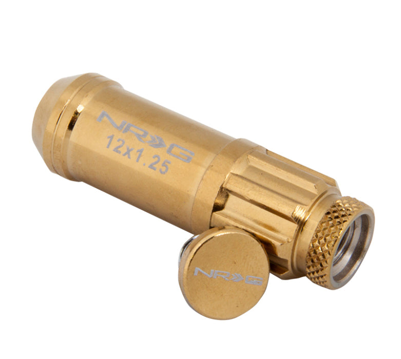 NRG LN-LS710CG-21 700 Series M12 X 1.25 Steel Lug Nut w/Dust Cap Cover Set 21 Pc w/Locks & Socket - Chrome Gold