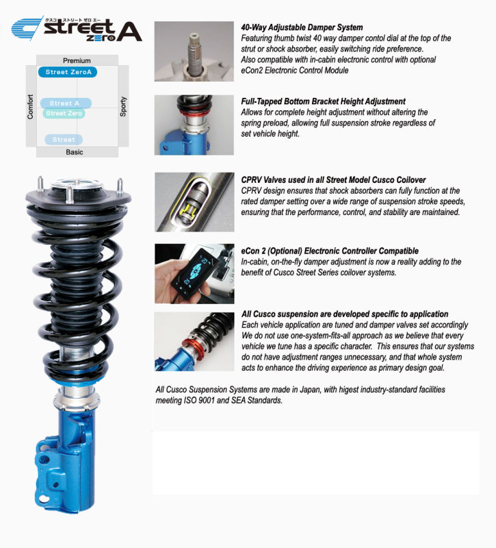 Cusco 1H1 61N CN 2023+ Toyota GR Corolla (GZEA14H) Street Zero-A 40-Way Adj Coilover Kit w/o Rear Upper Mount
