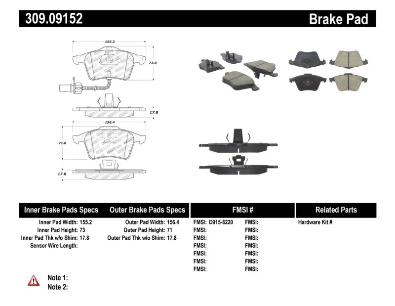 Stoptech 309.09152 StopTech Performance 07-09 Mazda 3 Front Brake Pads