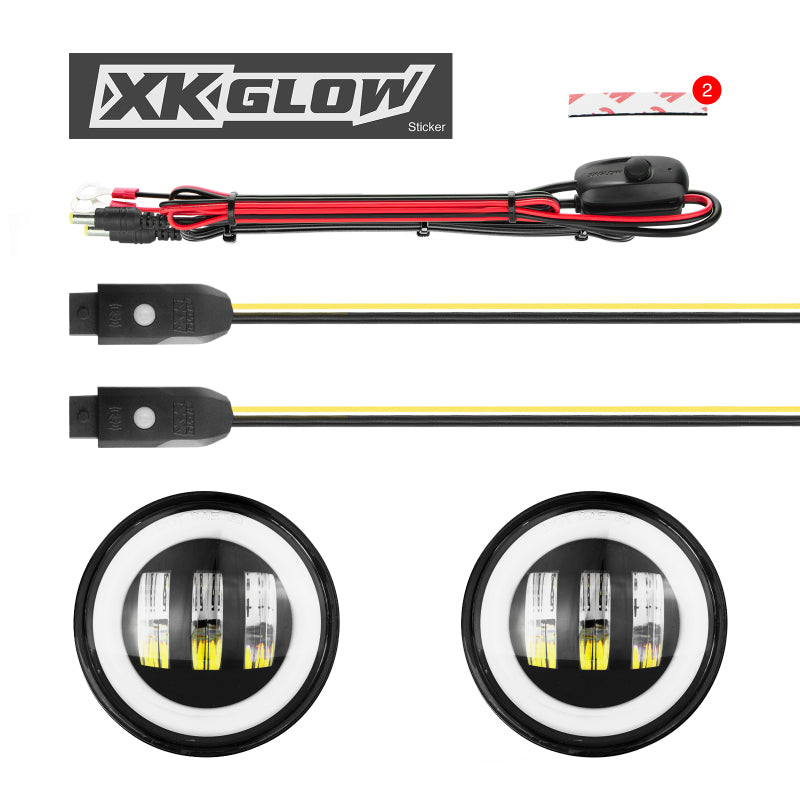 XKGLOW XK042010-B XK Glow 4In Black RGB LED Jeep Wrangler Fog Light XKchrome Bluetooth App Controlled Kit