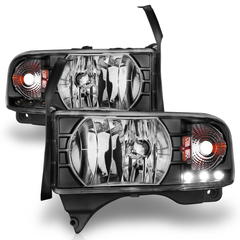 ANZO 111205 1994-2001 Dodge RAM Crystal Headlights Black w/ LED