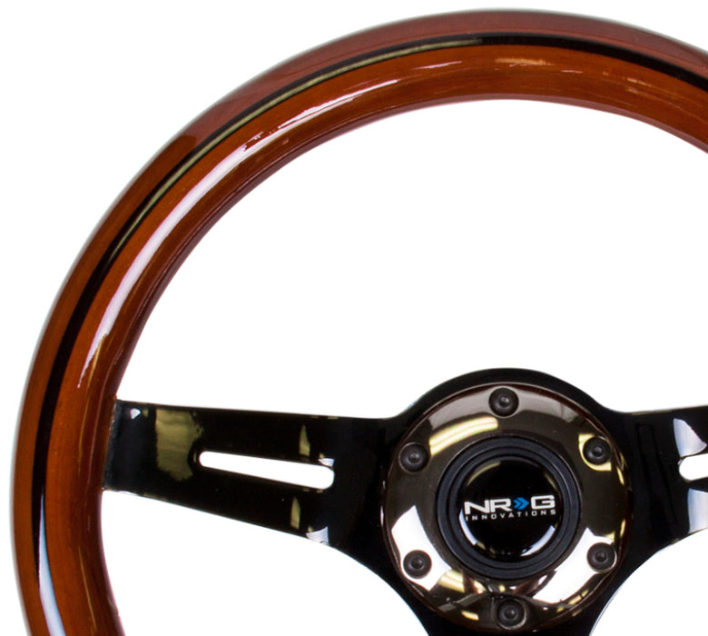 NRG ST-310BRB-BK Classic Wood Grain Steering Wheel (310mm) Dark Wood & Black Line Inlay w/Blk Chrome 3-Spoke Ctr.