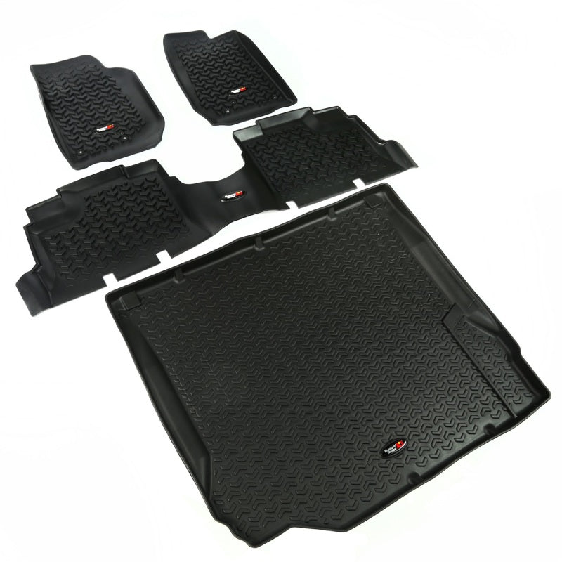Rugged Ridge 12988.01 Floor Liner Front/Rear/Cargo Black 2007-2010 Jeep Wrangler JK 4 Dr