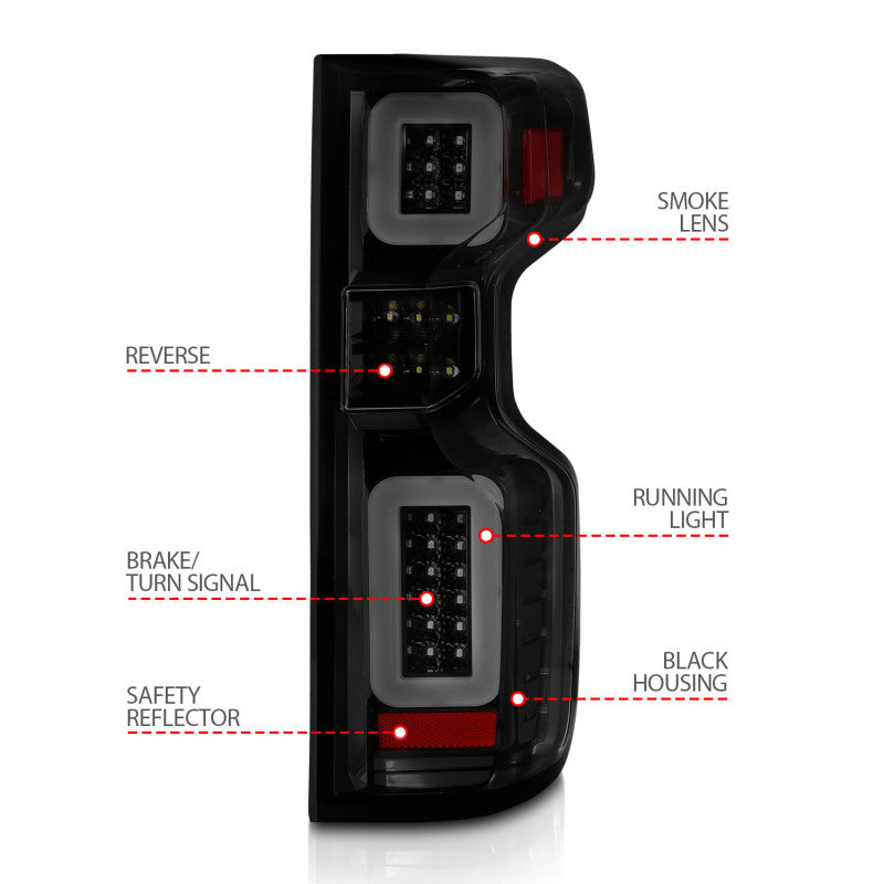 ANZO 311418 19-21 Chevy Silverado Work Truck Full LED Taillights Blk Housing Smoke Lens G2 (w/C light Bars)