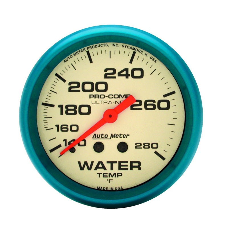 AutoMeter 4531 Autometer Ultra-Nite 2-5/8in 140-280 Deg F Mechanical Glow In The Dark Water Temp Gauge