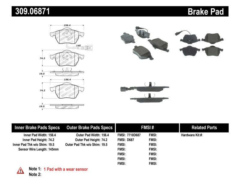 Stoptech 309.06871 StopTech Performance 99-08 VW Jetta / 5/99-05 Golf GTi/GLS Turbo Front Brake Pads