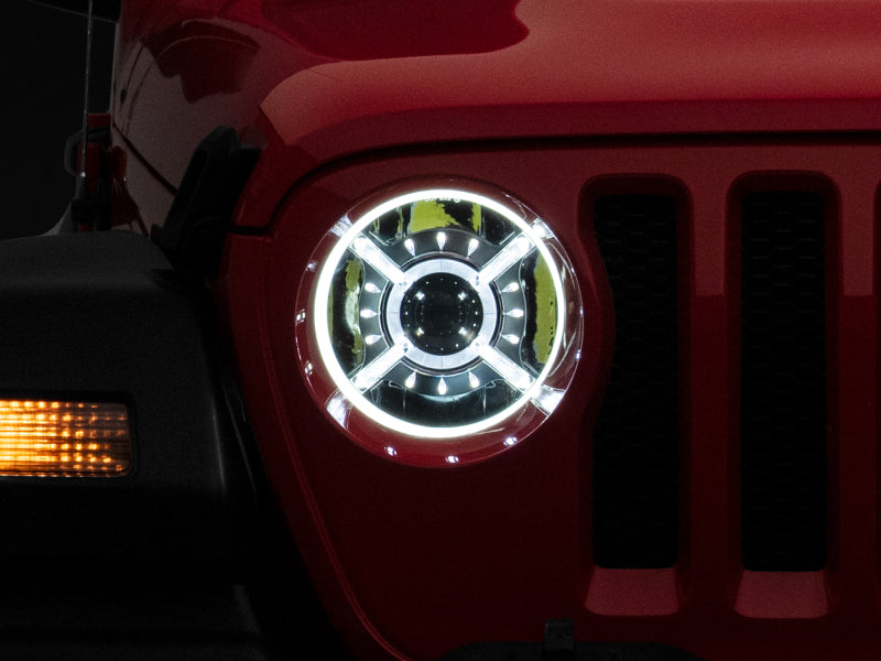 Raxiom J137646 18-22 Jeep Wrangler JL/ JT 9-Inch LED Headlights w/ DRL and Halo- Black Housing (Clear Lens)