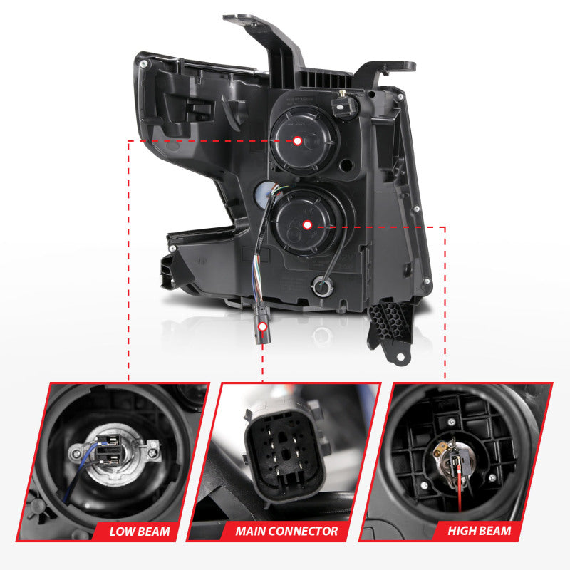 ANZO 111492 2015-2020 Chevy Tahoe Projector Headlights Plank Style Black w/DRL