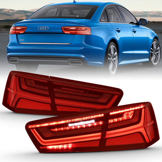ANZO 321353 2012-2018 Audi A6 LED Taillight Black Housing Red/Clear Lens 4 pcs (Sequential Signal)