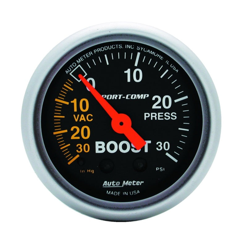 AutoMeter 3303 Autometer Sport-Comp 52mm 30 PSI Mechanical Boost Gauge