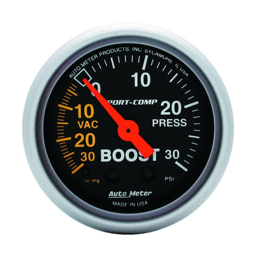 AutoMeter 3303 Autometer Sport-Comp 52mm 30 PSI Mechanical Boost Gauge