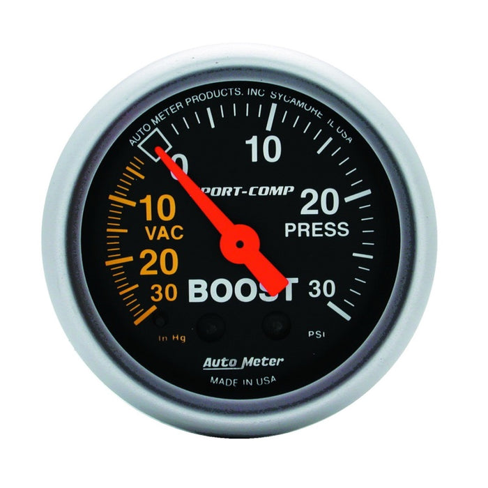 AutoMeter 3303 Autometer Sport-Comp 52mm 30 PSI Mechanical Boost Gauge