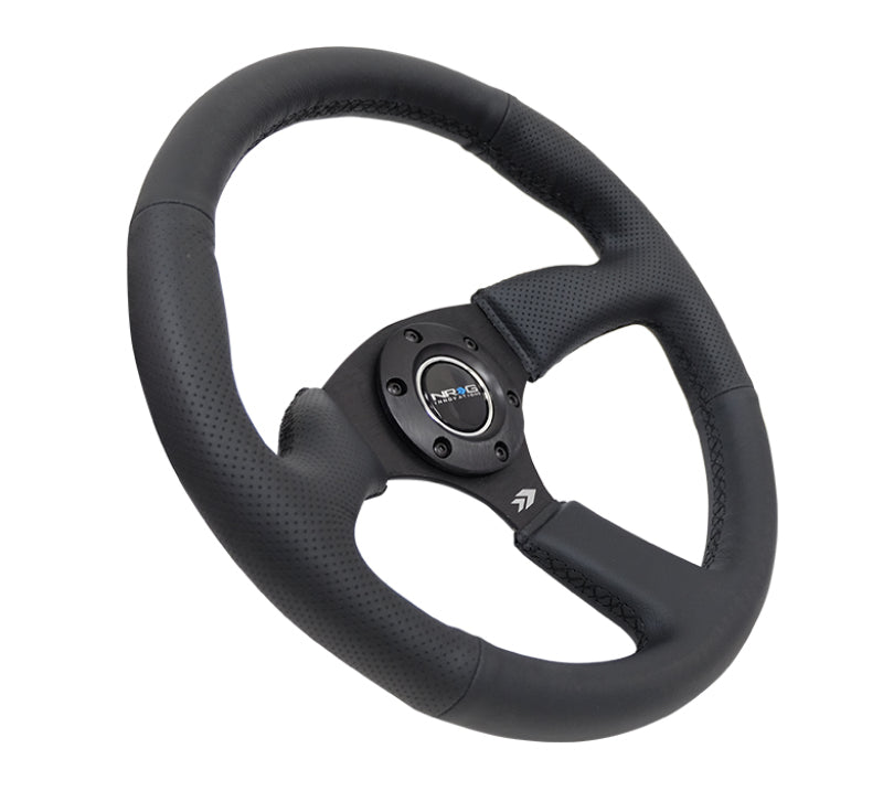 NRG RST-023MB-R Reinforced Steering Wheel (350mm / 2.5in. Deep) Blk Leather Comfort Grip w/5mm Matte Blk Spokes