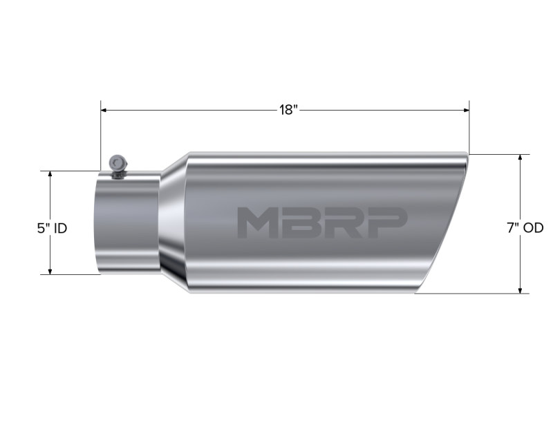 MBRP T5127 Universal Tip 7in O.D. Rolled End 5in inlet 18in length - T304 (SINGLE TIP)