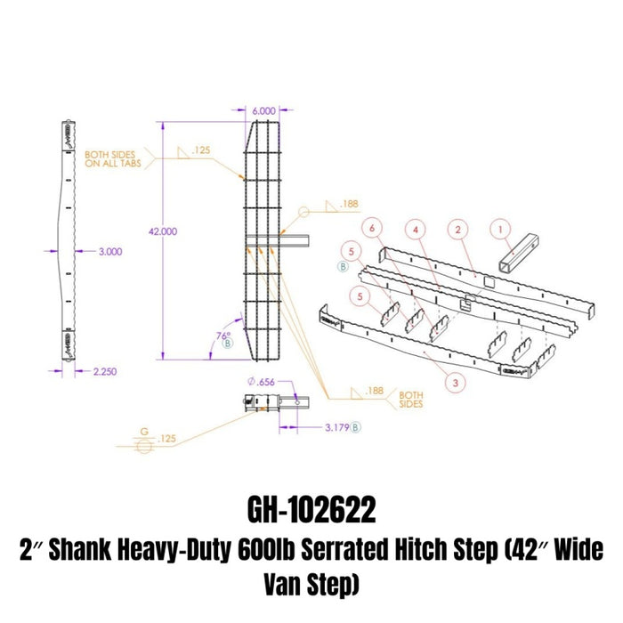 GEN-Y Hitch GH-102622 Gen-Y Phantom XL 2in Shank Heavy-Duty 600lb Capacity Serrated Hitch Step - 42in Wide Step
