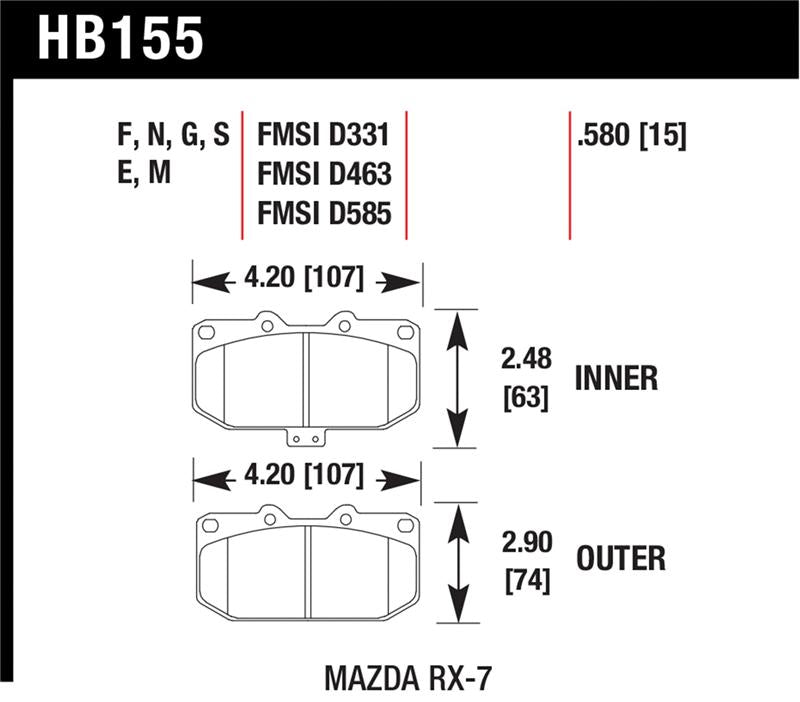 Hawk Performance HB155N.580 Hawk 93-95 Mazda RX-7 HP+ Street Front Brake Pads
