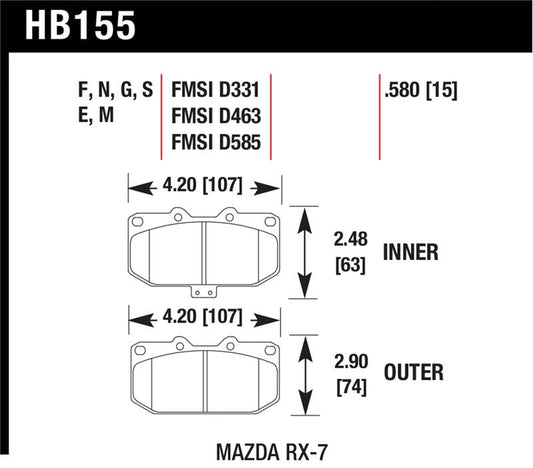 Hawk Performance HB155N.580 Hawk 93-95 Mazda RX-7 HP+ Street Front Brake Pads