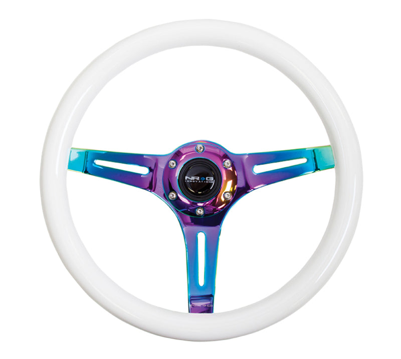 NRG ST-015MC-GL Classic Wood Grain Steering Wheel (350mm) Glow-N-The-Dark Green Grip w/Neochrome 3-Spoke Center