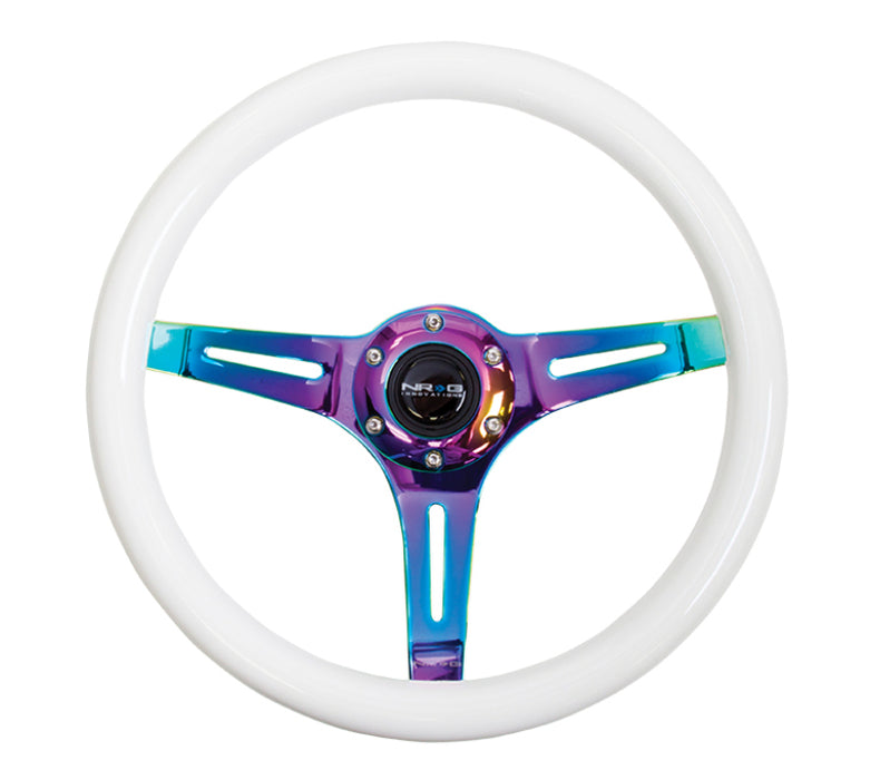 NRG ST-015MC-GL Classic Wood Grain Steering Wheel (350mm) Glow-N-The-Dark Green Grip w/Neochrome 3-Spoke Center