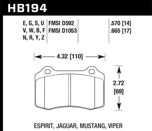 Hawk Performance HB194B.665 Hawk 92-02 Dodge Viper HPS 5.0 Front Brake Pads