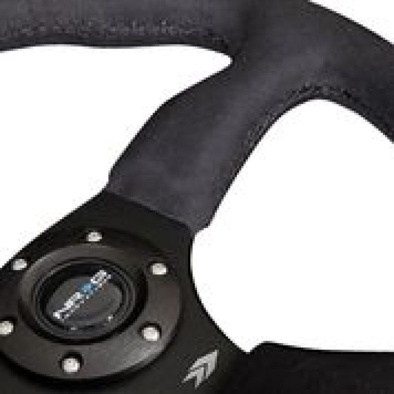 NRG RST-023MB-SA Reinforced Steering Wheel (350mm / 2.5in. Deep)Blk Alcantara Comfort Grip w/4mm Matte Blk Spokes