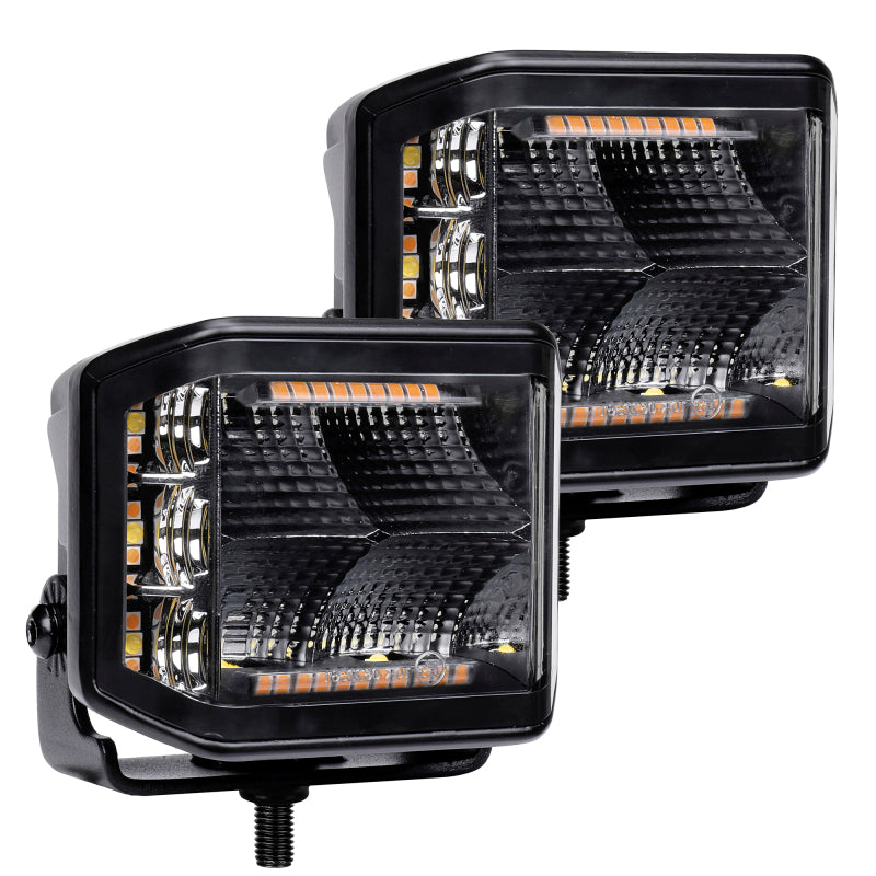 Go Rhino 750700322FCS Xplor Blackout Combo Series Cube Sideline LED Flood Lights w/Amber 4x3 - Blk (Pair)