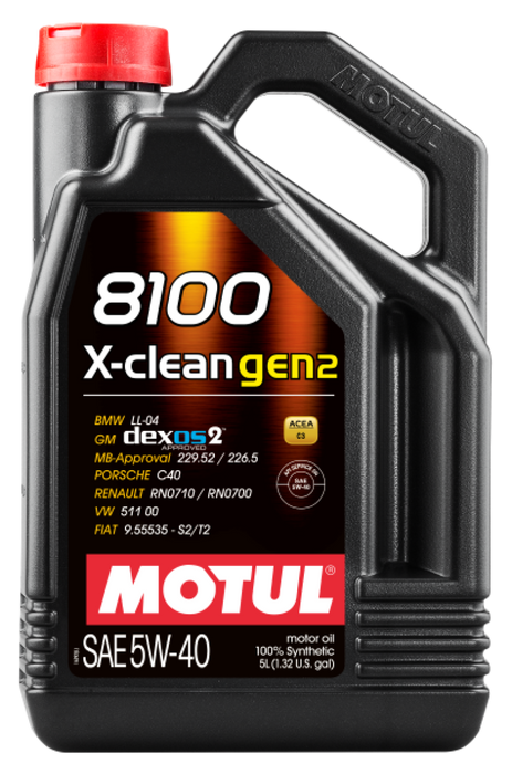 Motul 109762 5L Synthetic Engine Oil 8100 X-CLEAN Gen 2 5W40