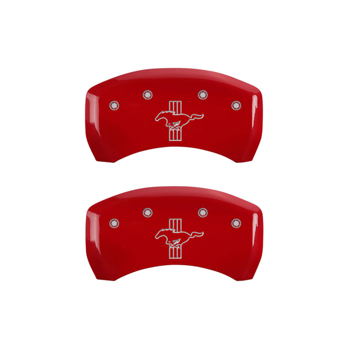 MGP 10198SMBPRD 4 Caliper Covers Engraved Front Mustang Engraved Rear Bar & Pony Red finish silver ch