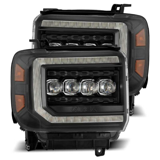 AlphaRex 880617 14-18 GMC Sierra NOVA LED Proj Headlights Plank Style Black w/Activ Light/Seq Signal/DRL