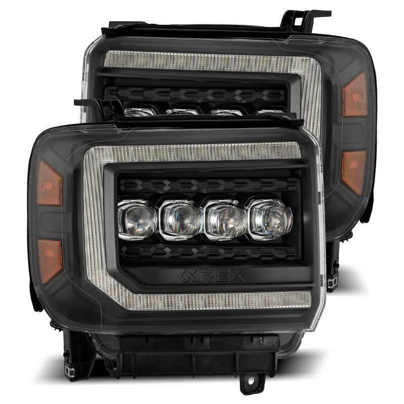 AlphaRex 880617 14-18 GMC Sierra NOVA LED Proj Headlights Plank Style Black w/Activ Light/Seq Signal/DRL