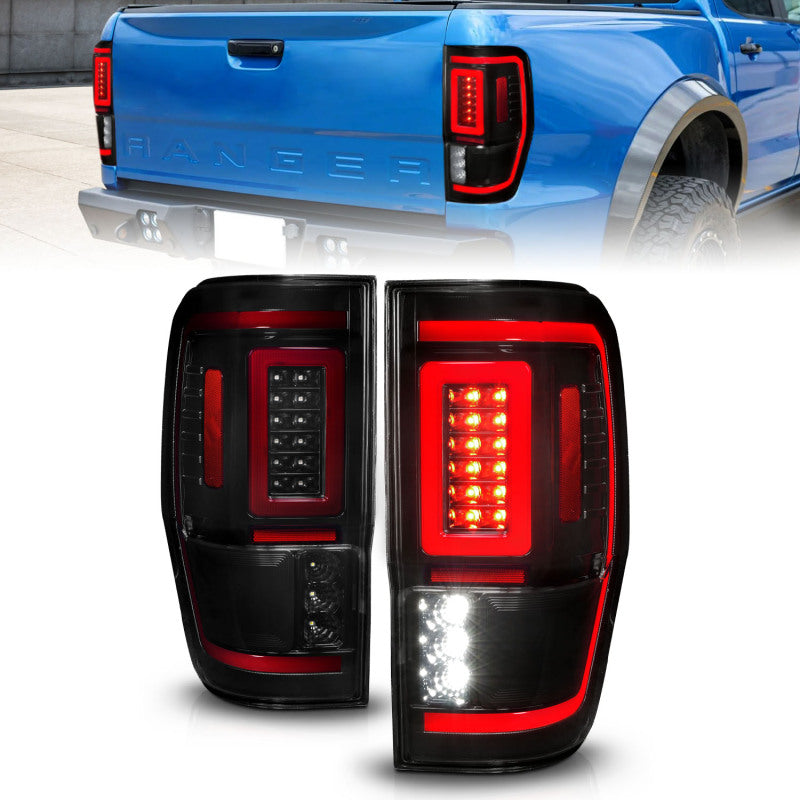 ANZO 311447 19-22 Ford Ranger Full LED Taillights w/ Lightbar Sequential Signal Black Housing/Smoke Lens