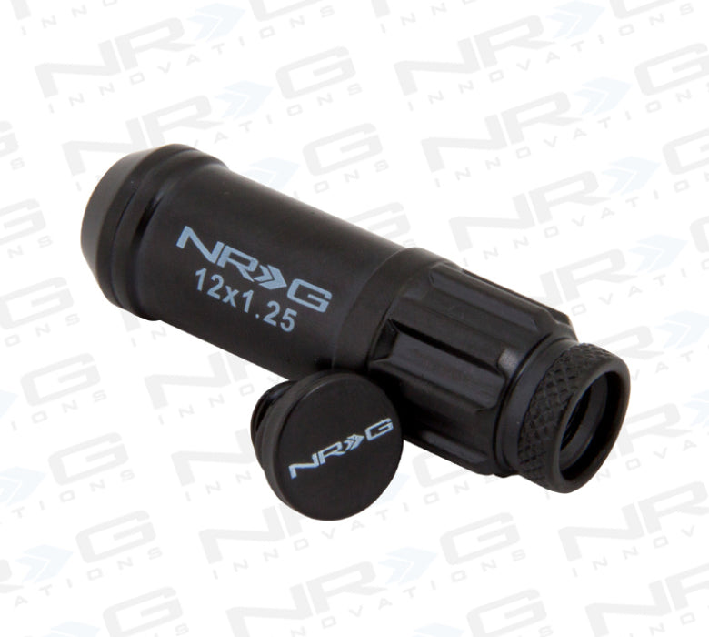 NRG LN-LS710BK-21 700 Series M12 X 1.25 Steel Lug Nut w/Dust Cap Cover Set 21 Pc w/Locks & Lock Socket - Black