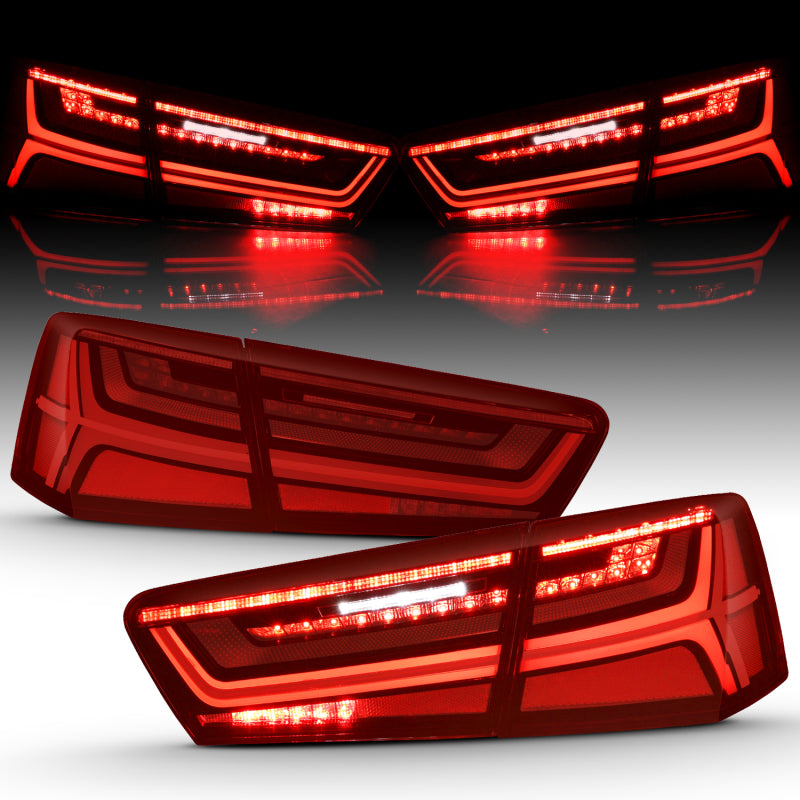 ANZO 321353 2012-2018 Audi A6 LED Taillight Black Housing Red/Clear Lens 4 pcs (Sequential Signal)
