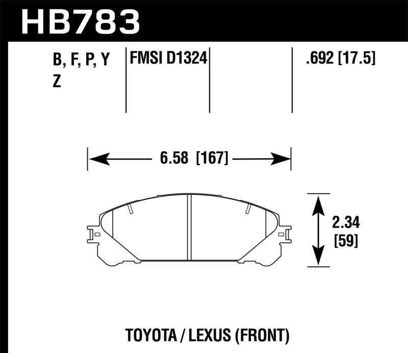 Hawk Performance HB783Y.692 Hawk 08-16 Toyota Highlander LTS Street Front Brake Pads