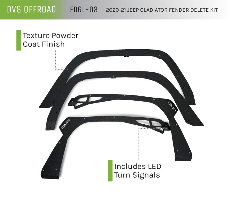 DV8 Offroad FDGL-03 20-21 Jeep Gladiator Fender Flare Delete Kit
