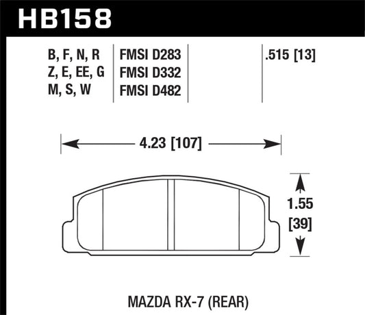 Hawk Performance HB158E.515 Hawk 84-91 Mazda RX-7 / 03-05 Mazda 6 Blue 9012 Race Rear Brake Pads