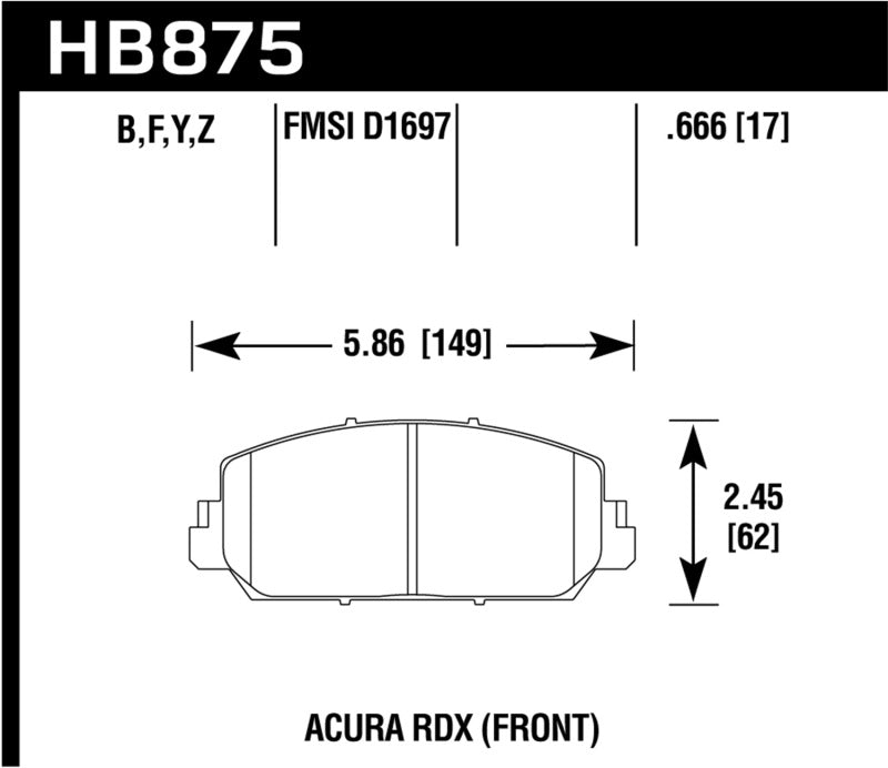 Hawk Performance HB875B.666 Hawk 14-17 Acura RDX/RLX HPS 5.0 Front Brake Pads ( does not fit civic Type R)