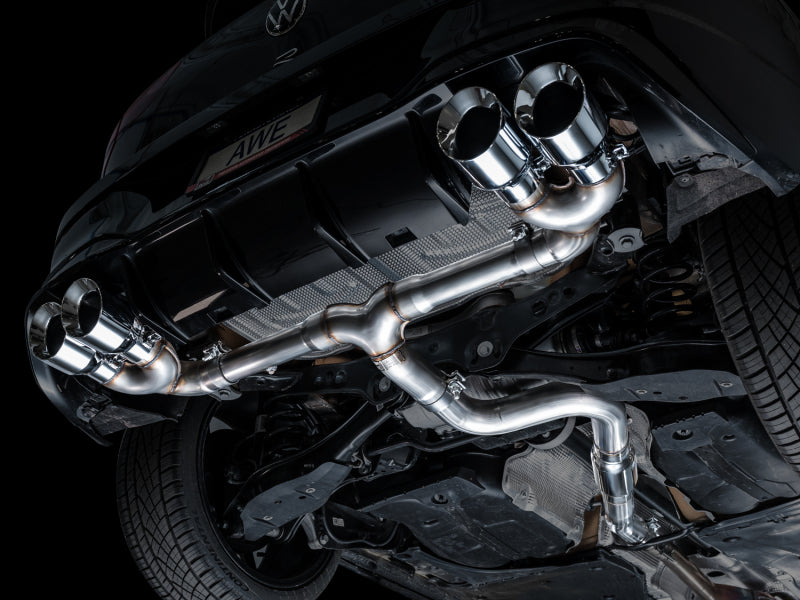 AWE Tuning 3020-42658 AWE MK8 Volkswagen Golf R 3in Track Edition Quad Exhaust - Chrome Silver Tips